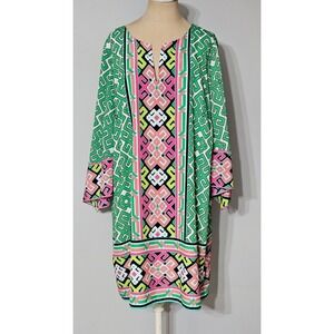 crown & ivy Green, Pink and Black Asymmetrical Tunic Dress